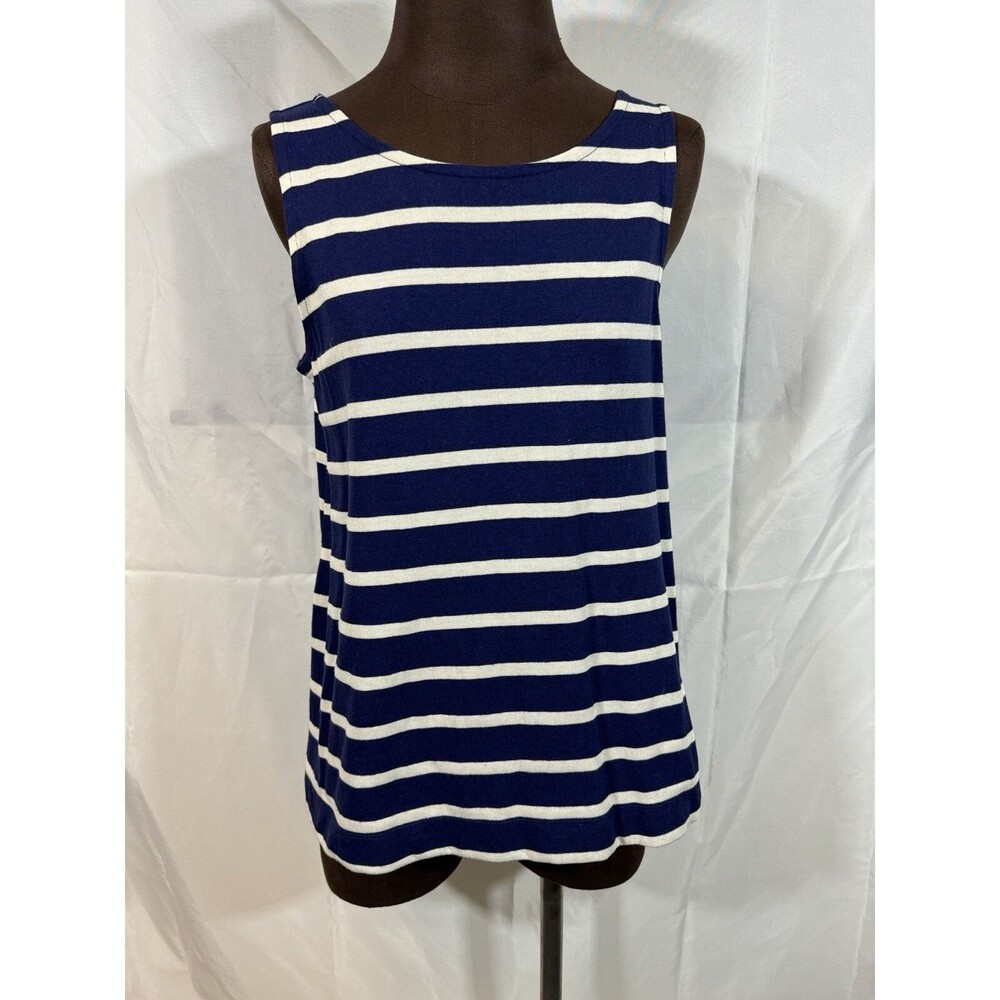 Ann Taylor LOFT Small S Navy Blue Striped Backside Neck Tie Bow Tank Top Shirt